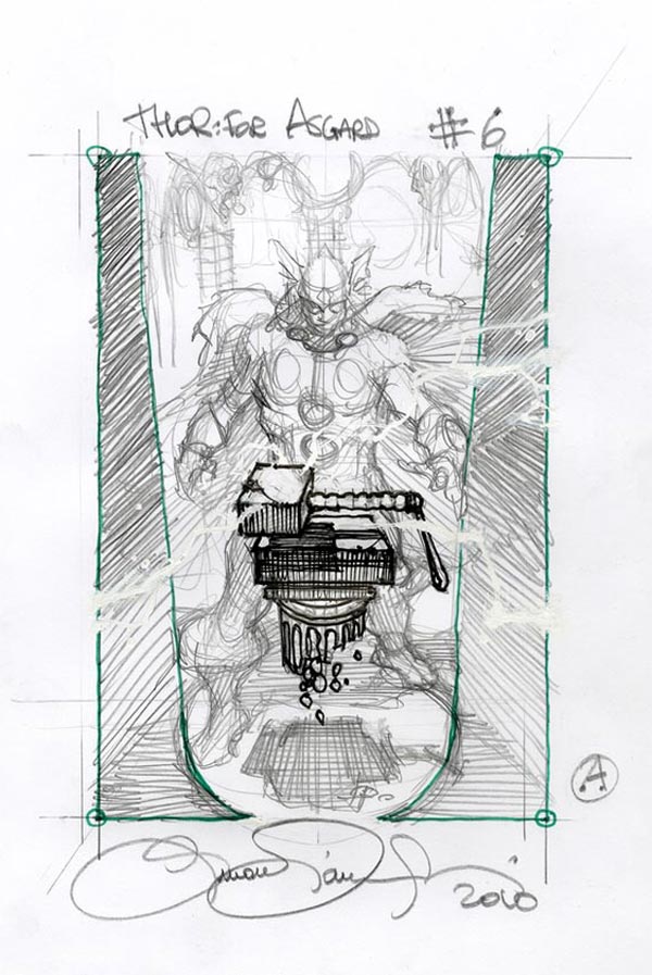 Sketch Cover USA #6 Thor: per Asgard<br>disegni di Simone Bianchi<br><i>(c) TM & © 2011 MARVEL Edizione italiana: Panini S.p.A.</i>