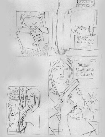 Carriera ciminale di Clelia C. - Cover bozze<br>disegni di Grazia Lobaccaro<br><i>(c) 2011 Black Velvet</i>