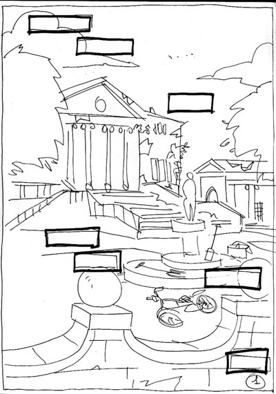 Carriera ciminale di Clelia C. - Tavola 1 storyboard<br>disegni di Grazia Lobaccaro<br><i>(c) 2011 Black Velvet</i>