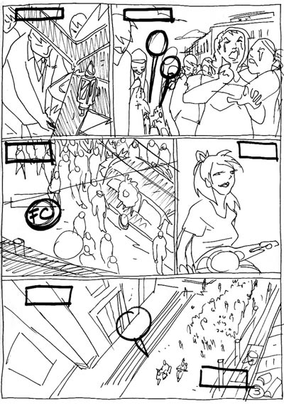 Carriera ciminale di Clelia C. - Tavola 3 storyboard<br>disegni di Grazia Lobaccaro<br><i>(c) 2011 Black Velvet</i>