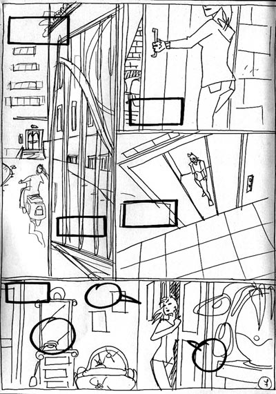 Carriera ciminale di Clelia C. - Tavola 7 storyboard<br>disegni di Grazia Lobaccaro<br><i>(c) 2011 Black Velvet</i>