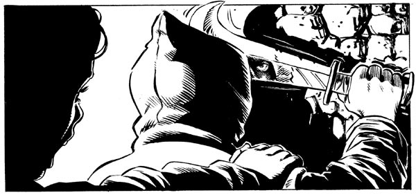 Vignetta tratta dal romanzo a fumetti Stria<br>disegni di Luigi Simeoni<br><i>(c) 2011 Sergio Bonelli Editore</i>