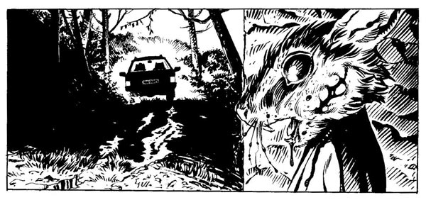 Vignetta tratta dal romanzo a fumetti Stria Vignetta tratta dal romanzo a fumetti Stria<br>disegni di Luigi Simeoni<br><i>(c) 2011 Sergio Bonelli Editore</i>
