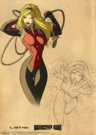 Studio Personaggi: Cynthia Morrigan<br>Concept di Giano e Giuseppe Cafaro, Model definitivi di Livia Pastore e Alessia Nocera<br><i>(c) 2011 GG Studio</i>