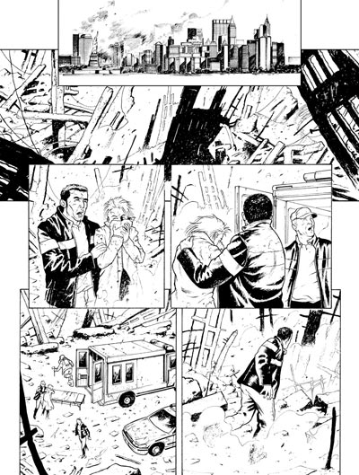 Re-Mind numero 1 - Tavola 1 prima versione bianco & nero<br>disegni di Andrea Mutti<br><i>(c) 2011 Edizioni BD</i>