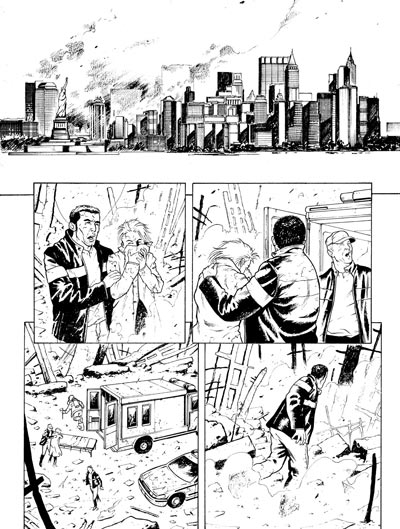 Re-Mind numero 1 - Tavola 1 bianco & nero<br>disegni di Andrea Mutti<br><i>(c) 2011 Edizioni BD</i>