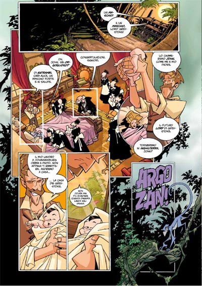 Tavola tratta dal volume Superman Tarzan<br>disegni di Carlos Meglia, colori di Dave Stewart<br><i>(c) 2011 Bao Publishing</i>