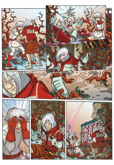 Tavola tratta da Eternopolis cartonato numero 2<br>disegni di Roberta Pierpaoli ed Elisa Falcone, colori di Marina Iovine<br><i>(c) 2011 Salvatore Taormina</i>