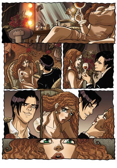 Tavola tratta da Vampire's Tears numero 2<br>disegni di Elena Mirulla, colori di Marina Iovine<br><i>(c) 2011 Salvatore Taormina</i>