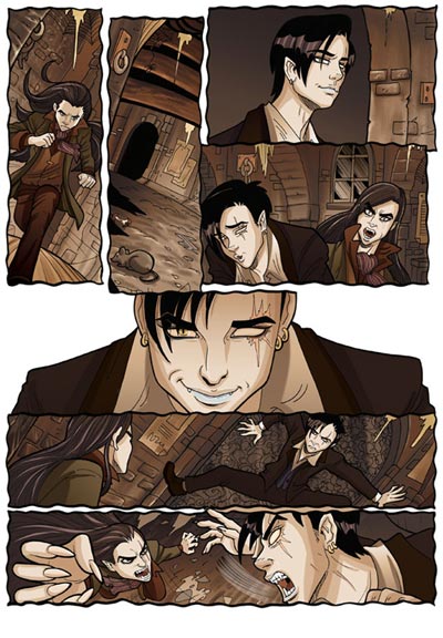 Tavola tratta da Vampire's Tears numero 2<br>disegni di Elena Mirulla, colori di Marina Iovine<br><i>(c) 2011 Salvatore Taormina</i>