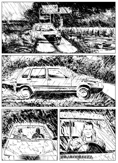 Omissis 25 - Nuvole Nere numero 1 - Tavola 1<br>disegni di Francesco Bonanno<br><i>(c) 2011 Carlo Lucarelli & Edizioni Star Comics</i>