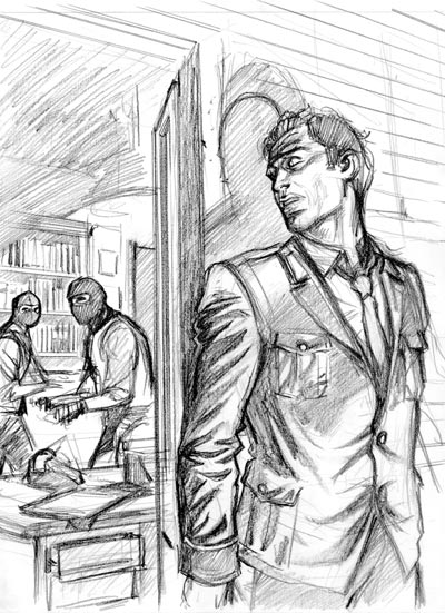 Nuvole Nere - Matita Studi Cover Numero 1<br>disegni di Andra Fattori<br><i>(c) 2011 Carlo Lucarelli & Edizioni Star Comics</i>