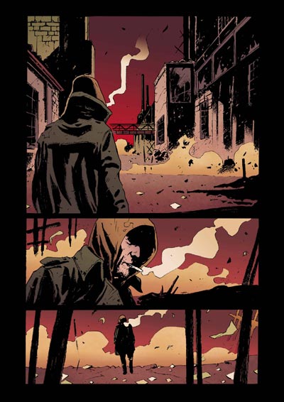 Tavola tratta dal graphic novel Ghost<br>disegni di Andrea Mutti, colori di Dimitri Fogolin<br><i>(c) 2011 Edizioni BD</i>