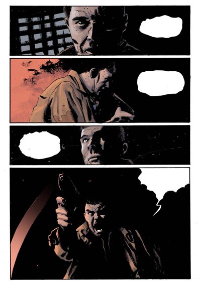 Tavola tratta dal graphic novel Ghost<br>disegni di Andrea Mutti, colori di Dimitri Fogolin<br><i>(c) 2011 Edizioni BD</i>