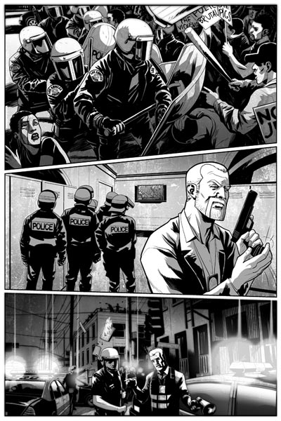 Tavola tratta dal graphic novel 99 Giorni Tavola tratta dal graphic novel 99 Giorni<br>disegni di Kristian Donaldson<br><i>(c) 2011 Panini Comics</i>