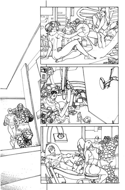 Tavola tratta dalla miniserie Spider-Man & I Fantastici 4 - chine<br>disegni di Mario Alberti<br><i>(c) 2011 Panini Comics</i>