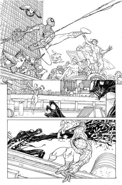 Tavola tratta dalla miniserie Spider-Man & I Fantastici 4 - chine<br>disegni di Mario Alberti<br><i>(c) 2011 Panini Comics</i>