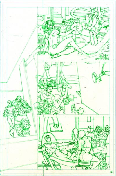 Tavola tratta dalla miniserie Spider-Man & I Fantastici 4 - matite<br>disegni di Mario Alberti<br><i>(c) 2011 Panini Comics</i>