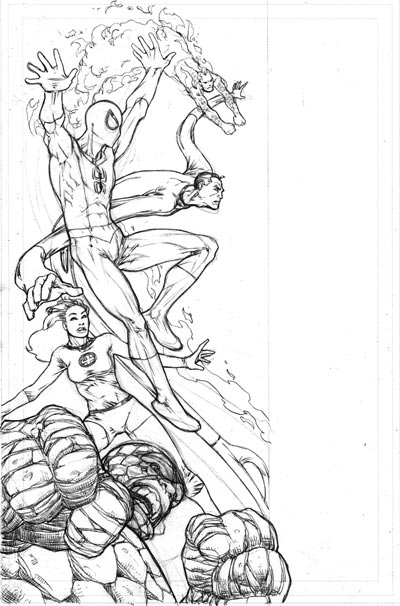 Cover Albo Numero 1 USA miniserie Spider-Man & I Fantastici 4 - chine<br>disegni di Mario Alberti<br><i>(c) 2011 Panini Comics</i>