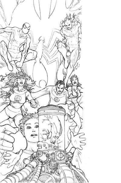 Cover Albo Numero 2 USA miniserie Spider-Man & I Fantastici 4 - chine<br>disegni di Mario Alberti<br><i>(c) 2011 Panini Comics</i>