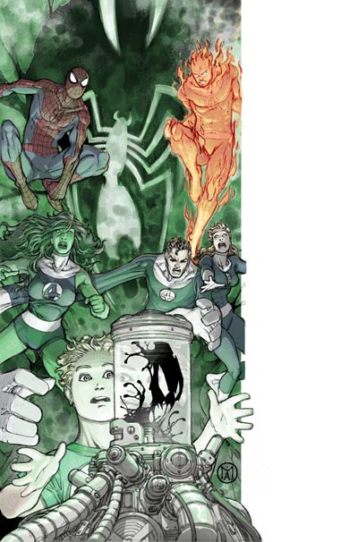 Cover Albo Numero 2 USA miniserie Spider-Man & I Fantastici<br>disegni e colori di Mario Alberti<br><i>(c) 2011 Panini Comics</i>