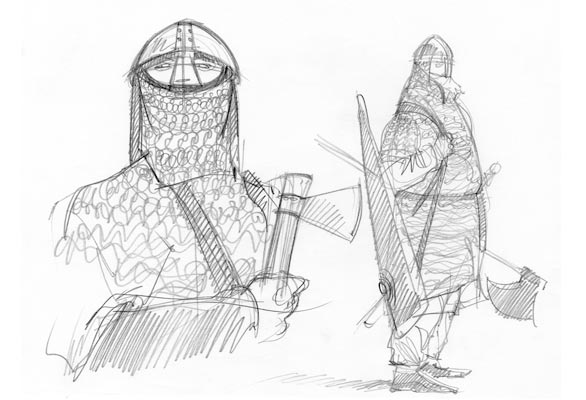 1066 - Studio Personaggi: Soldati Normanni<br>disegni e colori di Emanuele Tenderini<br><i>(c) 2011 Comma22</i>