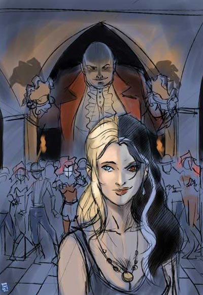 Bozza Cover Bloodymilla<br>disegni e colori di Marco Dominici<br><i>(c) 2011 DelosBooks</i>