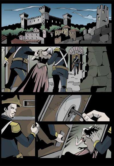 Bloodymilla - Tavola 30<br>matite e colori di Roberta Ingranata, chine di Elena Cesana<br><i>(c) 2011 DelosBooks</i>