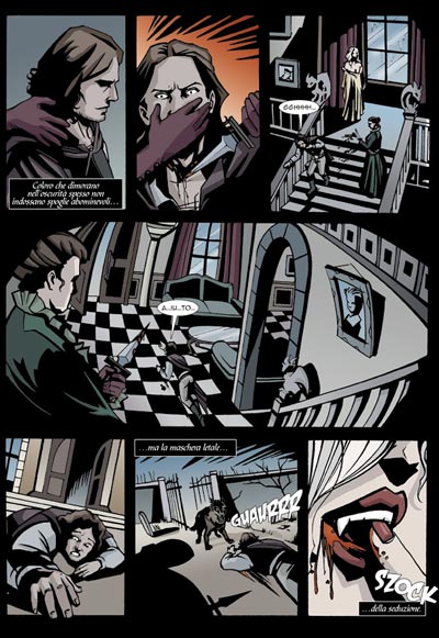 Bloodymilla - Tavola 7<br>matite e colori di Roberta Ingranata, chine di Elena Cesana<br><i>(c) 2011 DelosBooks</i>