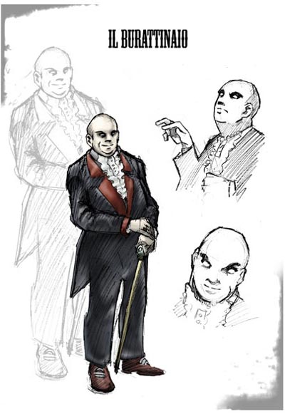 Bloodymilla - Studio Personaggi: Il Burattinaio<br>disegni di Roberta Ingranata ed Elena Cesana<br><i>(c) 2011 DelosBooks</i>