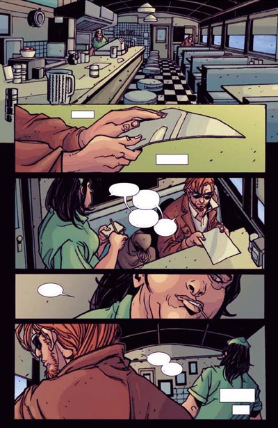 Tavola tratta da Daredevil: Reborn<br>disegni di Davide Gianfelice, colori di Matt Hollingsworth<br><i>(c) TM & © 2012 MARVEL Edizione italiana: Panini S.p.A.</i>