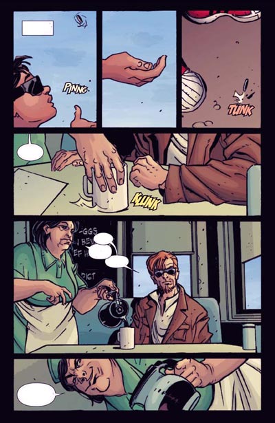 Tavola tratta da Daredevil: Reborn Tavola tratta da Daredevil: Reborn<br>disegni di Davide Gianfelice, colori di Matt Hollingsworth<br><i>(c) TM & © 2012 MARVEL Edizione italiana: Panini S.p.A.</i>