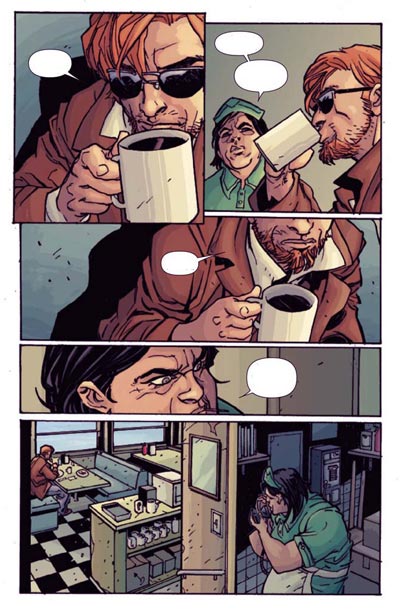 Tavola tratta da Daredevil: Reborn Tavola tratta da Daredevil: Reborn<br>disegni di Davide Gianfelice, colori di Matt Hollingsworth<br><i>(c) TM & © 2012 MARVEL Edizione italiana: Panini S.p.A.</i>
