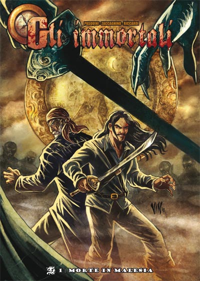 Gli Immortali cartonato numero 1<br>disegni e colori di Vincenzo Riccardi<br><i>(c) 2012 Salvatore Taormina</i>