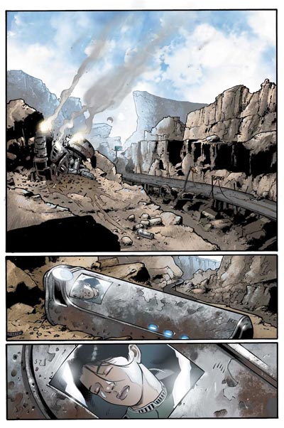 Tavola tratta dalla miniserie Rage<br>matite di Andrea Mutti, chine di Pierluigi Baldassini, colori di Michael Atiyen<br><i>(c) 2011 Edizioni BD</i>