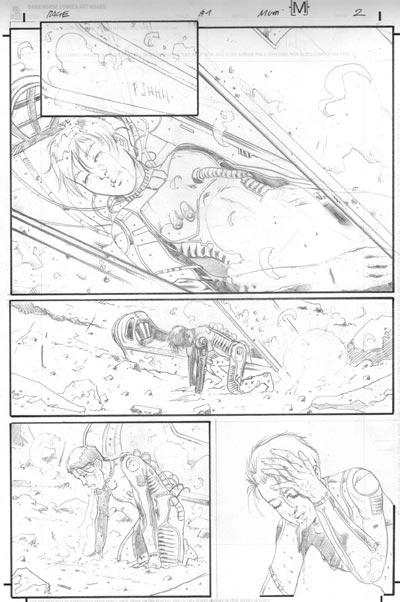 Tavola tratta dalla miniserie Rage<br>matite di Andrea Mutti<br><i>(c) TM & © 2012 DARK HORSE Edizione italiana: Panini S.p.A.</i>