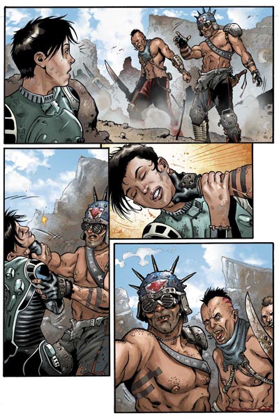 Tavola tratta dalla miniserie Rage<br>matite di Andrea Mutti, chine di Pierluigi Baldassini, colori di Michael Atiyen<br><i>(c) TM & © 2012 DARK HORSE Edizione italiana: Panini S.p.A.</i>