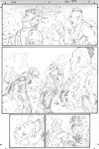 Tavola tratta dalla miniserie Rage<br>matite di Andrea Mutti<br><i>(c) TM & © 2012 DARK HORSE Edizione italiana: Panini S.p.A.</i>