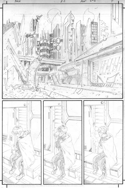 Tavola tratta dalla miniserie Rage<br>matite di Andrea Mutti<br><i>(c) TM & © 2012 DARK HORSE Edizione italiana: Panini S.p.A.</i>