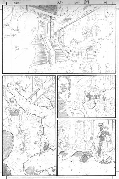 Tavola tratta dalla miniserie Rage<br>matite di Andrea Mutti<br><i>(c) TM & © 2012 DARK HORSE Edizione italiana: Panini S.p.A.</i>