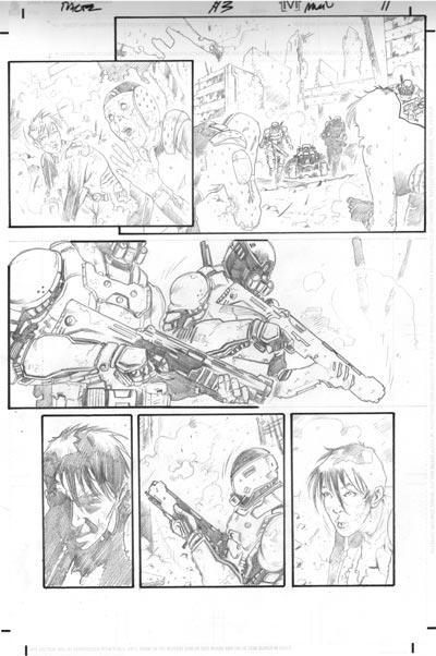 Tavola tratta dalla miniserie Rage<br>matite di Andrea Mutti<br><i>(c) TM & © 2012 DARK HORSE Edizione italiana: Panini S.p.A.</i>