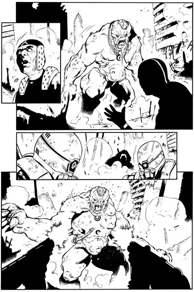Tavola tratta dalla miniserie Rage<br>matite di Andrea Mutti, chine di Pierluigi Baldassini<br><i>(c) TM & © 2012 DARK HORSE Edizione italiana: Panini S.p.A.</i>