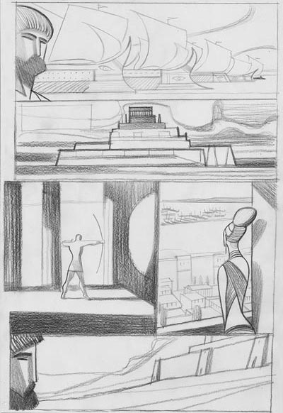 Tavola tratta da Nausicaa - Matita<br>disegni di Andrea Serio<br><i>(c) 2012 Vittorio Pavesio Productions</i>