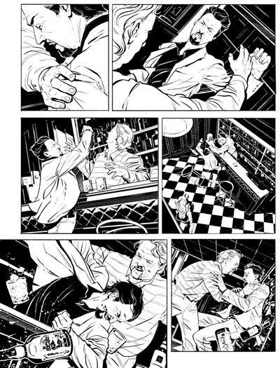 Tavola tratta da LAW numero 2<br>disegni di Stefano Carloni<br><i>(c) 2012 Davide G.G. Caci, Giorgio Salati, Fabiano Ambu & Edizioni Star Comics</i>