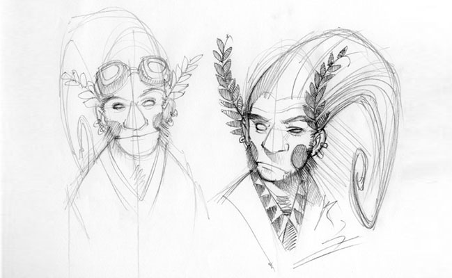 DEI - Studi Personaggi, seconda fase: Bacchus<br>disegni di Emanuele Tenderini<br><i>(c) 2012 Bao Publishing</i>