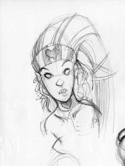 DEI - Studi Personaggi, seconda fase: Venere<br>disegni di Emanuele Tenderini<br><i>(c) 2012 Bao Publishing</i>