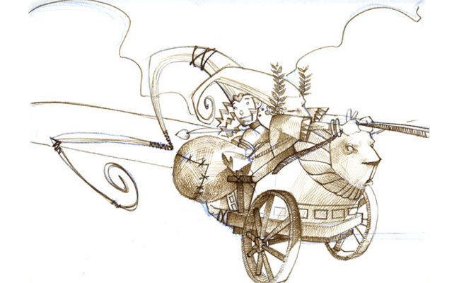 DEI - Studi Personaggi, seconda fase: Bacchus e Venere<br>disegni di Emanuele Tenderini<br><i>(c) 2012 Bao Publishing</i>