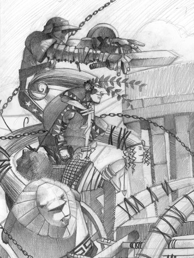 DEI - Studi Personaggi, seconda fase: Bacchus, Mars e Venere<br>disegni di Emanuele Tenderini<br><i>(c) 2012 Bao Publishing</i>