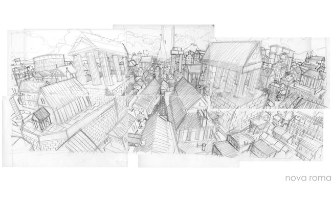 DEI - Studi Ambienti, seconda fase: Nova Roma<br>disegni di Emanuele Tenderini<br><i>(c) 2012 Bao Publishing</i>