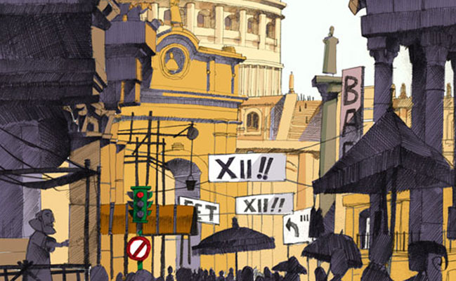 DEI - Studi Ambienti, seconda fase: Nova Roma<br>disegni e colori di Emanuele Tenderini<br><i>(c) 2012 Bao Publishing</i>